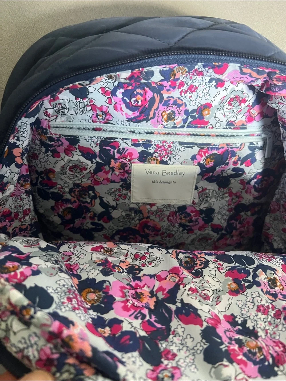 Vera Bradley Quilted Navy Diamond-Pattern Backpack